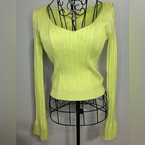 Hippie Rose Lime Green Ribbed V-Neck Sweater | NWT | Size XS